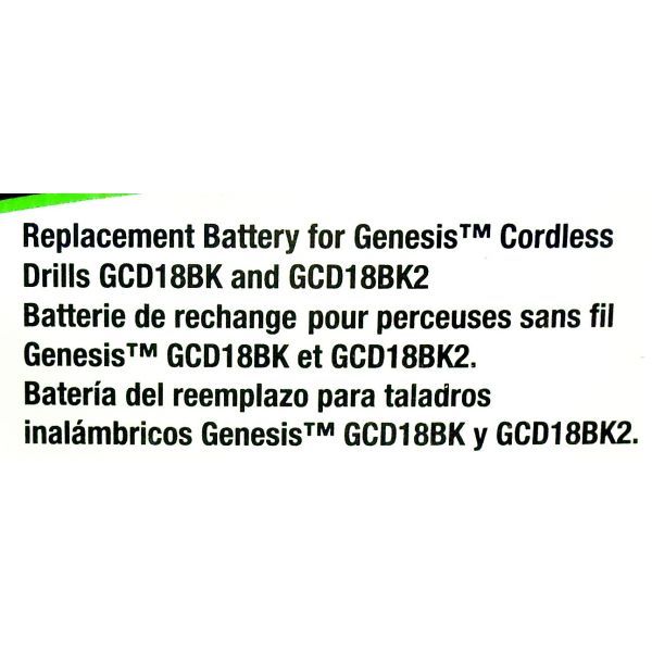 Genesis 18 Volt Replacement Battery, Model# GAB18B